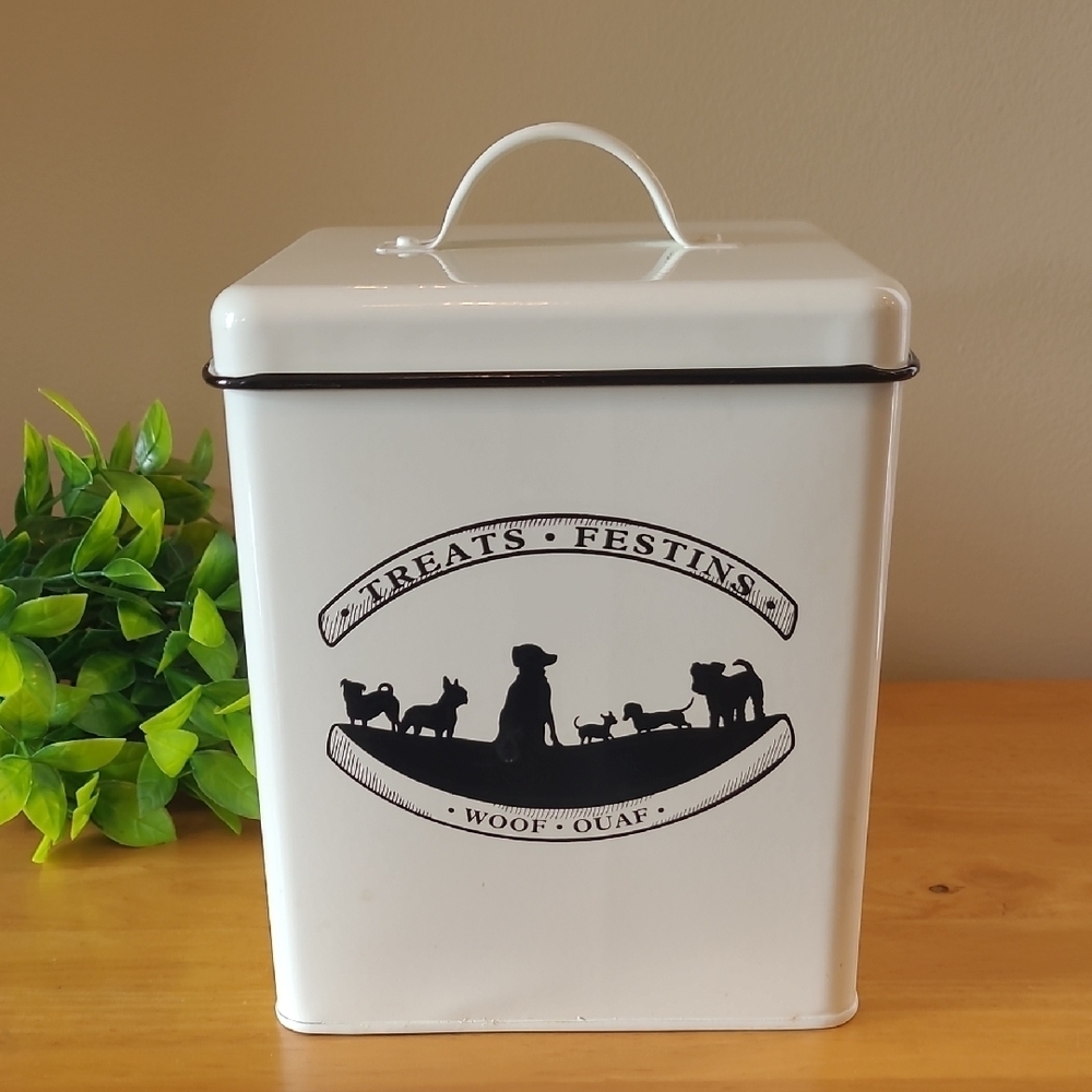 ADORABLE Lidded Dog Treat Metal Tin Storage Canister